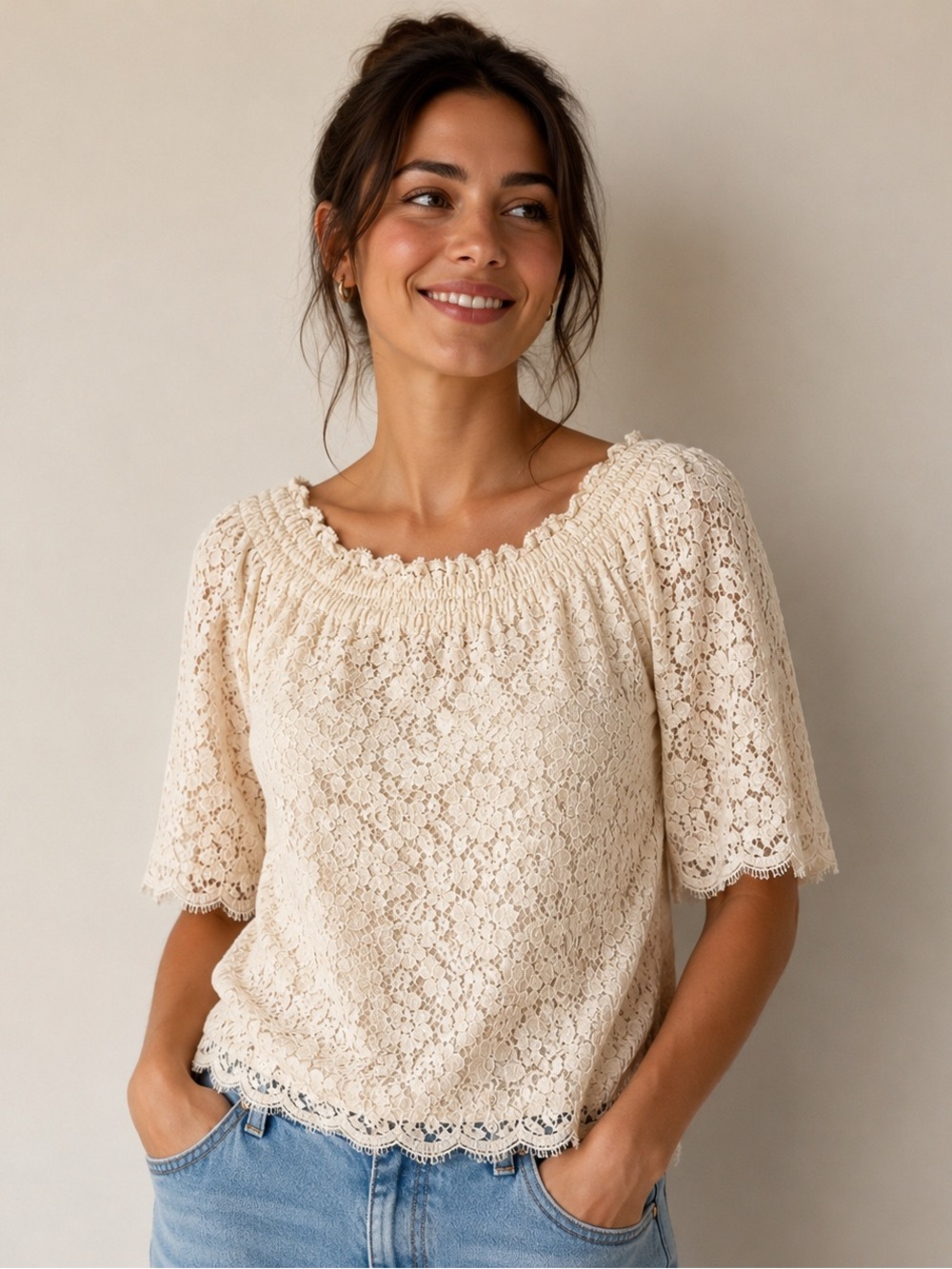Rachel Zoe Lace Overlay Off Shoulder Lynn Top Size 8